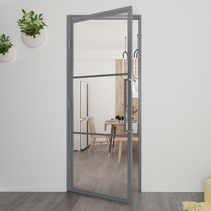 Nach Maß Flügeltür aus Stahl Colorline 3 Fächer DIN Links Fenstergrau