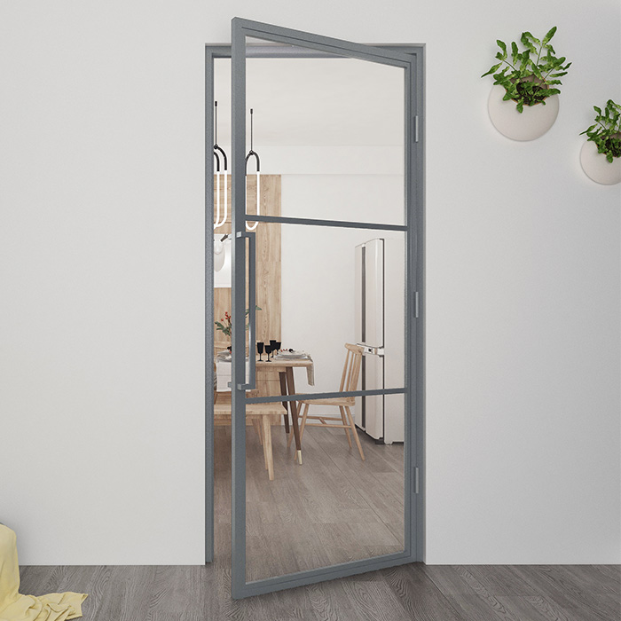 Nach Maß Flügeltür aus Stahl Colorline 3 Fächer DIN Rechts Fenstergrau